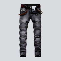 Embroidered grey biker men jeans