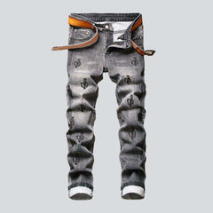 Bestickte graue Herrenjeans