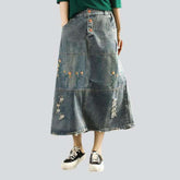 Bestickter Vintage Damen Jeansrock