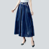 Langer Jeansrock mit besticktem Bund