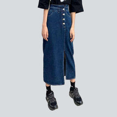 Exposed buttons split denim skirt