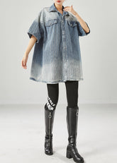 Blue Oversized Gradient Color Denim Coats