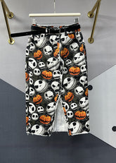 Falda vaquera con abertura lateral y cintura alta estampada para otoño