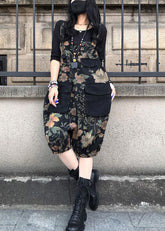 Mono vaquero con botones y patchwork con estampado de cuello oblicuo