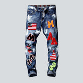Flaggen & Buchstaben Stickerei Herren Jeans