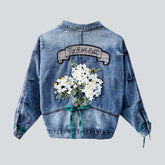Jeansjacke mit Blumenstickerei für Damen
