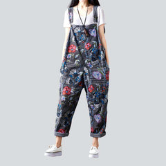 Flower print grey denim jumpsuit