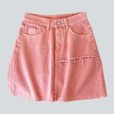 Ausgefranster, mehrlagiger Jeansrock in Rosa