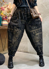 French Black Cinched Graphic denim Pants Winter
