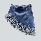 Mini-Jeansrock mit Fransensaum