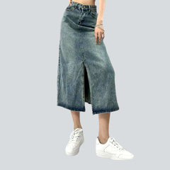 Front split vintage denim skirt