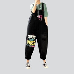Graffiti print baggy denim jumpsuit