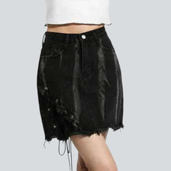 Grunge black mini denim skirt