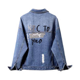 Ripped back embroidery denim jacket