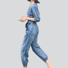 V-neck thin women denim overall
