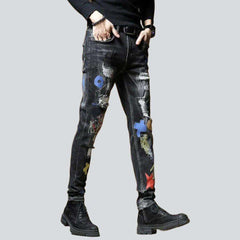 Bestickte Destroyed Skinny Herrenjeans