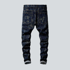 Dark blue painted biker jeans