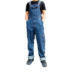 Medium-wash baggy men denim dungaree