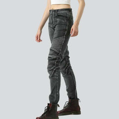 Grey women biker jeans