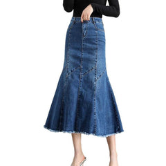 Women fishtail denim skirt