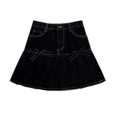 Denim skater skirt with ribbons