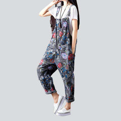 Flower print grey denim jumpsuit