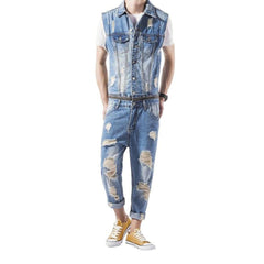 Ärmelloser Distressed-Jeansoverall für Herren
