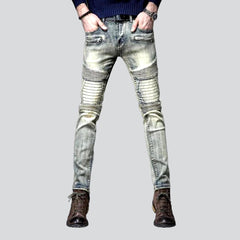 Retro wash men biker jeans