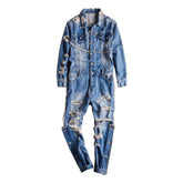 Distressed loose men denim overall