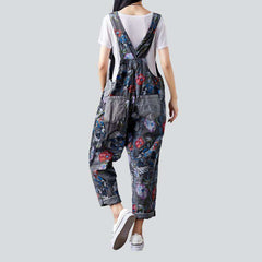 Flower print grey denim jumpsuit