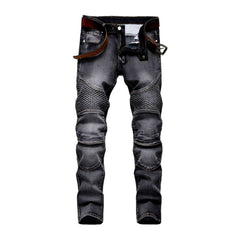 Embroidered grey biker men jeans