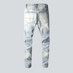 Crystal-embellished patchwork men jeans