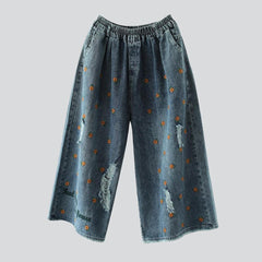 Zerrissene bestickte Culottes-Jeans für Damen