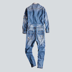 Distressed loose men denim overall