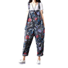 Flower print grey denim jumpsuit