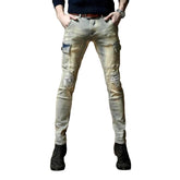 Ripped knees cargo men jeans