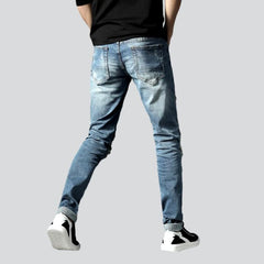 Patchwork knees men biker jeans