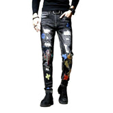 Bestickte Destroyed Skinny Herrenjeans