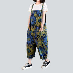 Blue & green flower denim dungaree