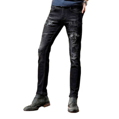 Black embroidery skinny men jeans