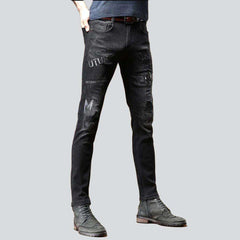 Black embroidery skinny men jeans