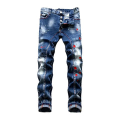 Mid-waist men paint-splatter jeans
