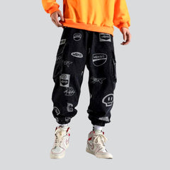 Printed cargo men denim joggers