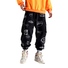 Printed cargo men denim joggers