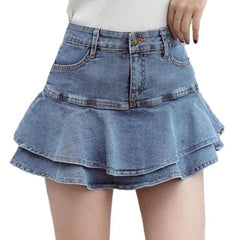 Mini-Jeansrock mit Rüschen