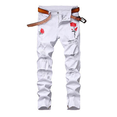 Weiße Jeans mit Rosenstickerei für Herren