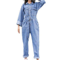 Oversized long sleeve denim overall
