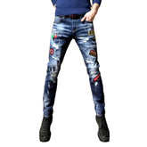 Whiskered embroidery men jeans