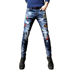 Whiskered embroidery men jeans