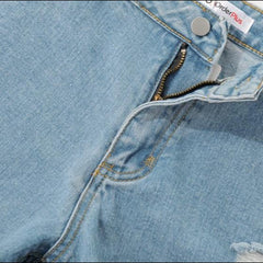 Print distressed hem denim shorts